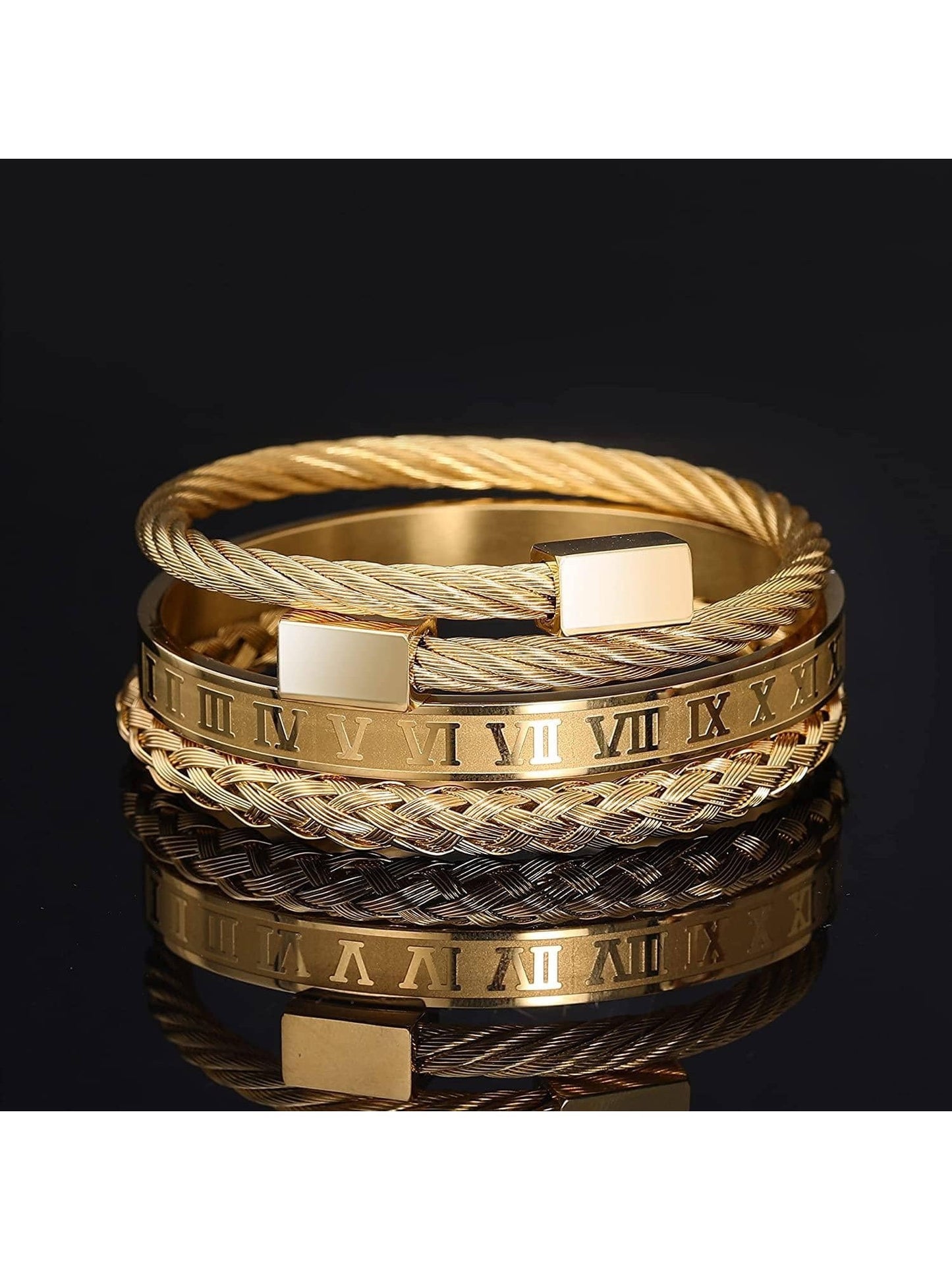 3pc Stainless Steel Gold Band Set