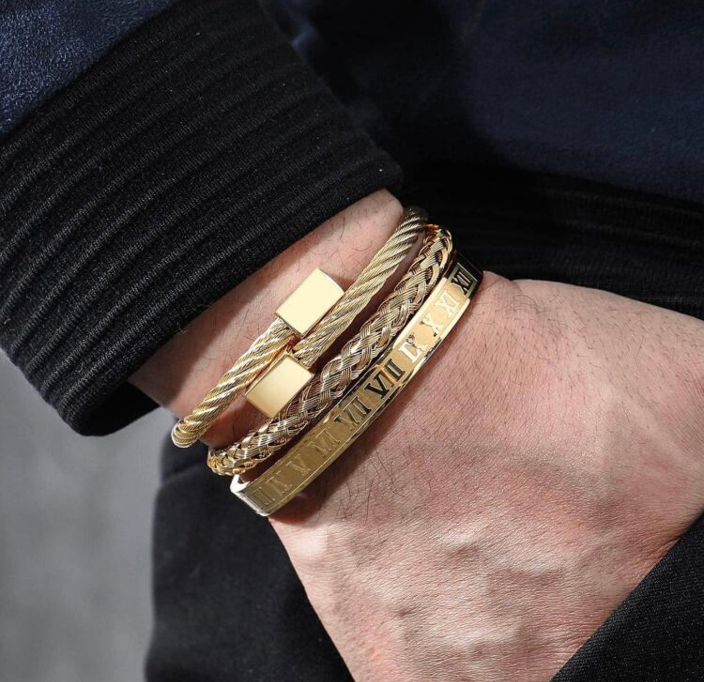3pc Stainless Steel Gold Band Set