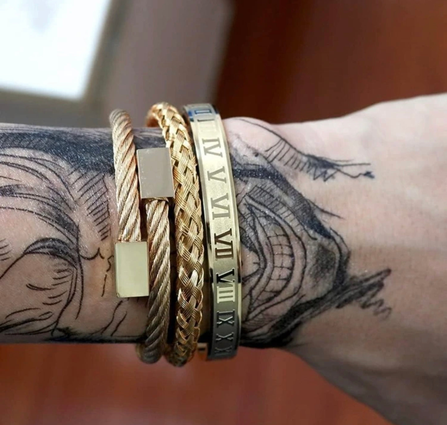 3pc Stainless Steel Gold Band Set