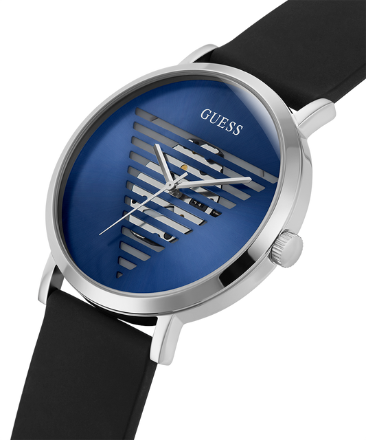 GUESS Black Silicone Band Silver Tone Watch