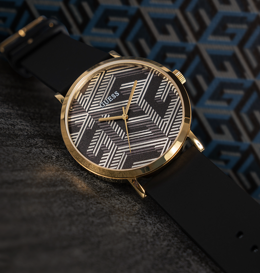 GUESS Black Gold Tone Silicone Watch