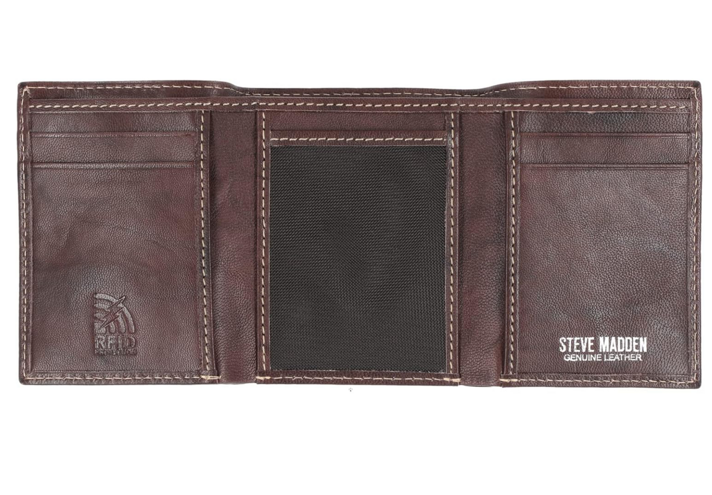 Steve Madden Brown RFID Trifold Wallet with Id Window