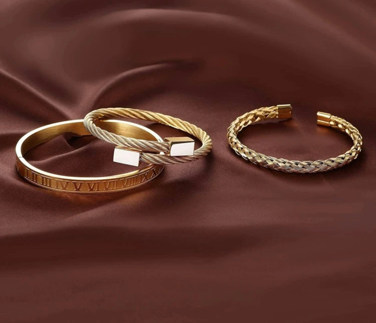 3pc Stainless Steel Gold Band Set