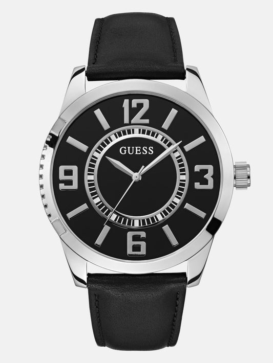Guess Silver-Tone Leather Watch