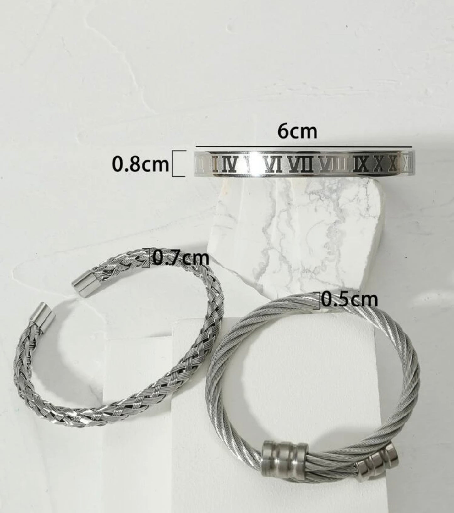 3pc Stainless Steel Silver Band Set