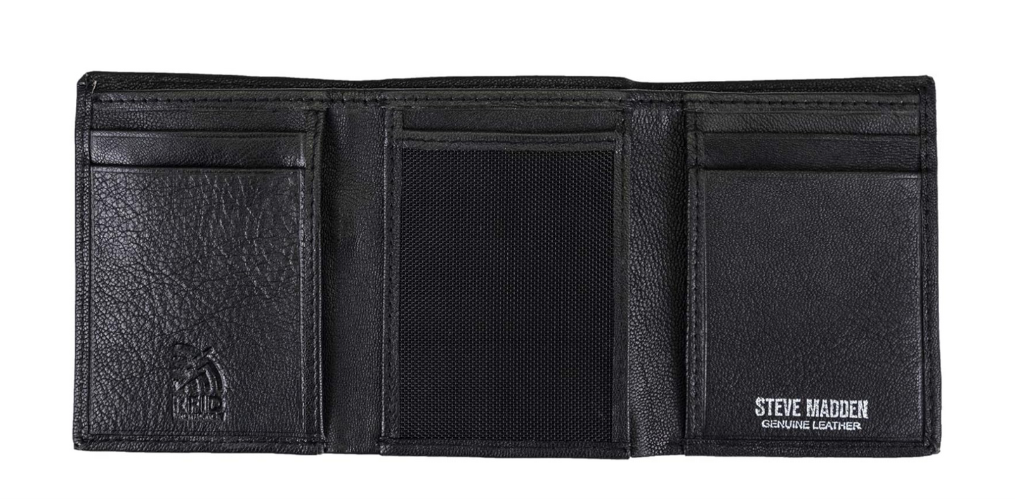 Steve Madden Black RFID Trifold Wallet with Id Window