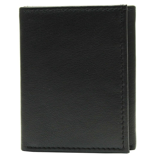 Black Leather Trifold Slim Wallet
