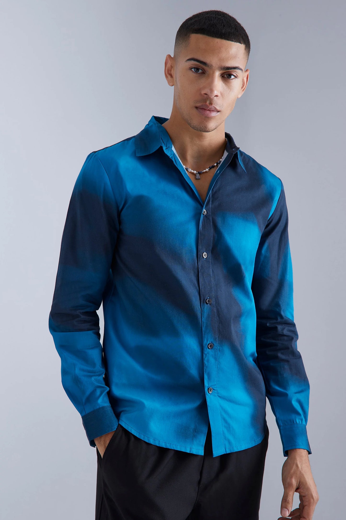Blue Long Sleeve Printed Shirt